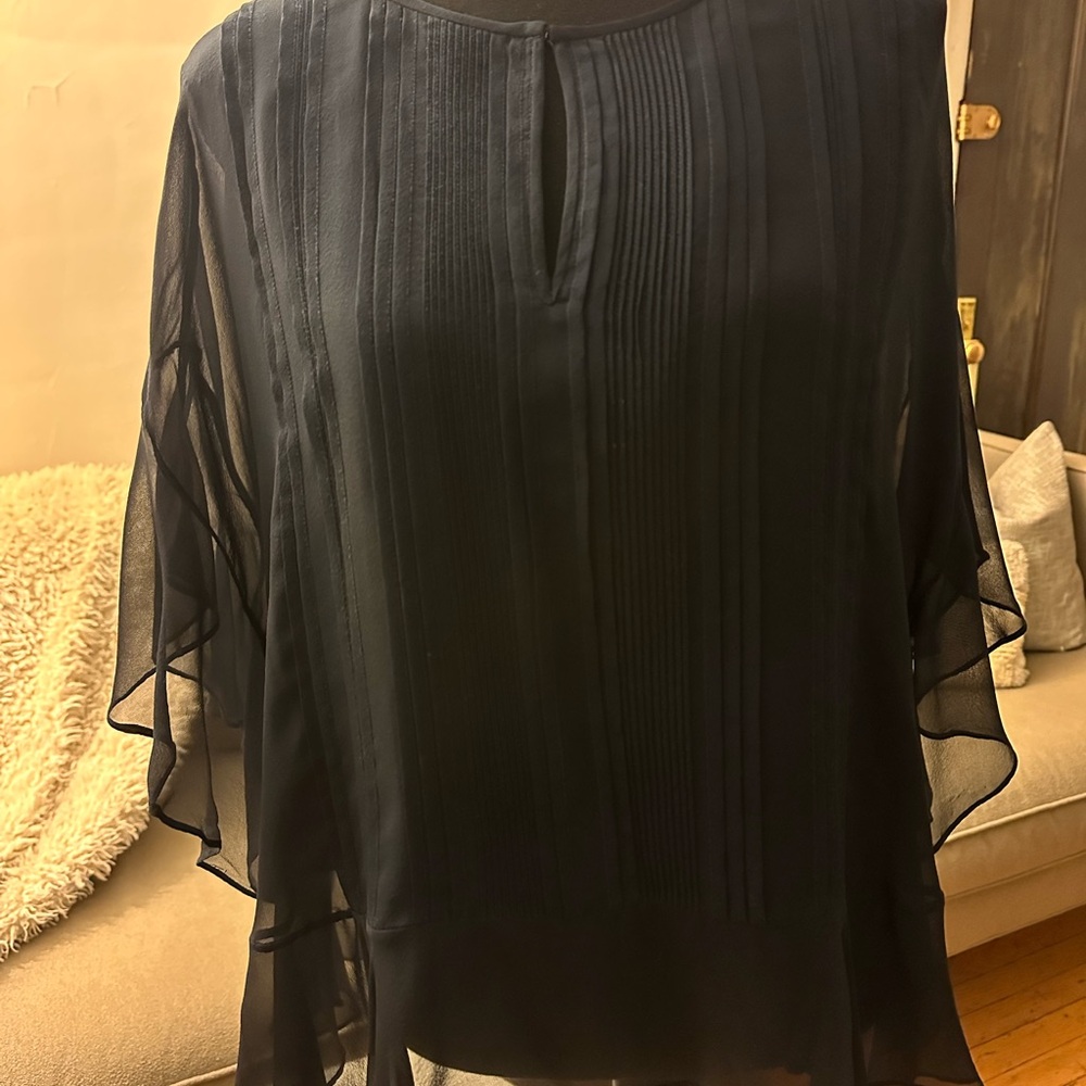 Diane Von Furstenberg Blue Flutter Sleeve Blouse